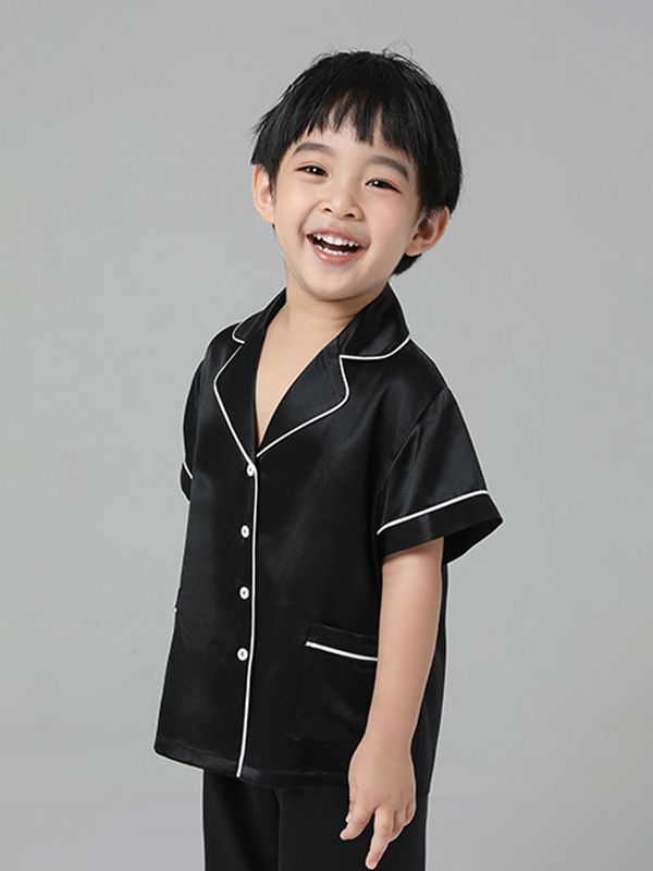 19 Momme Boys and Girls Short-sleeve Silk Pajamas Set